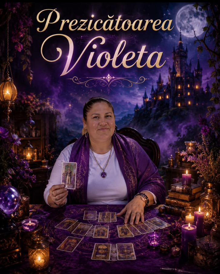 Prezicătoarea Violeta la masa de tarot, în lumina lumânărilor